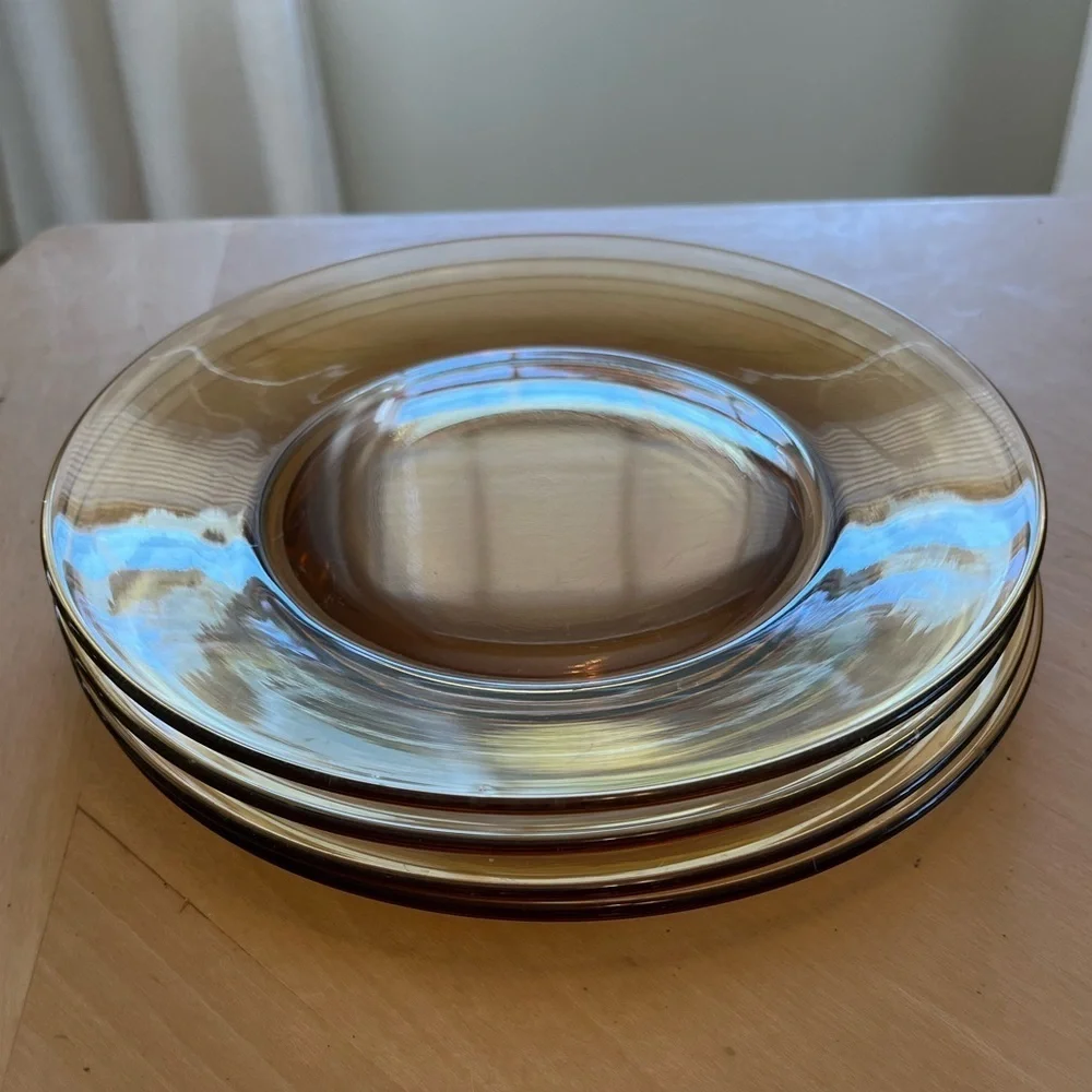 Vintage Amber Glass 8.25” Plates Set of 4